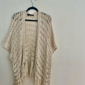 360 Sweater Cream Crochet Open-Knit w/Fringe. One size Coachella Coastal Cowgirl